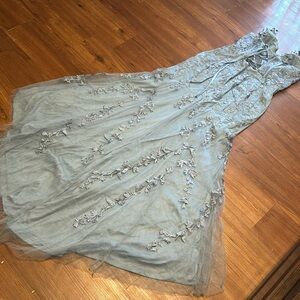 COPY - Gorgeous Smokey Blue Floral Detailed Prom/Formal Dress